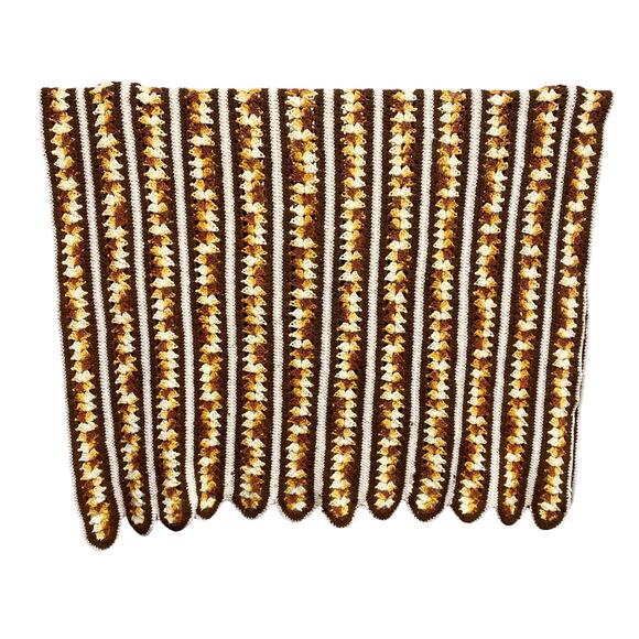 Vintage Crochet 70s Brown Orange Scalloped Hem Decorative Throw Blanket - Picture 2 of 5